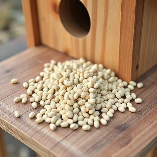 Fat pellets on wooden bird table