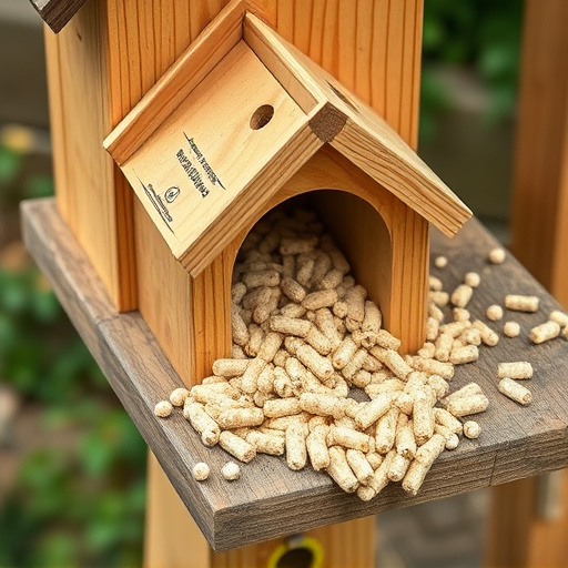 Fat pellets on wooden bird table