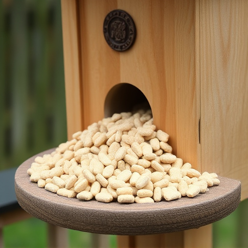 Fat pellets on wooden bird table
