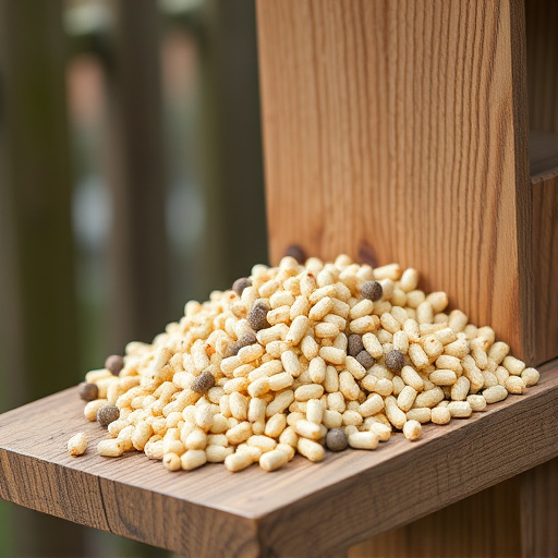 Fat pellets on wooden bird table