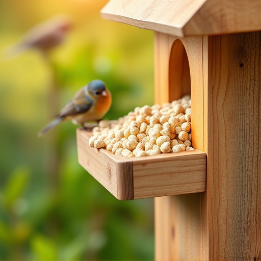 Fat pellets on wooden bird table