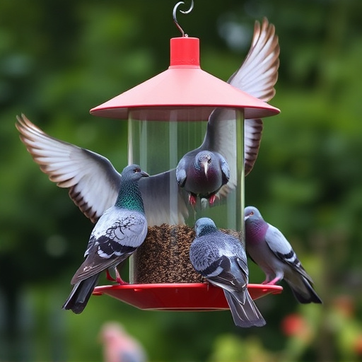 Feeder design deterring pigeons effectively