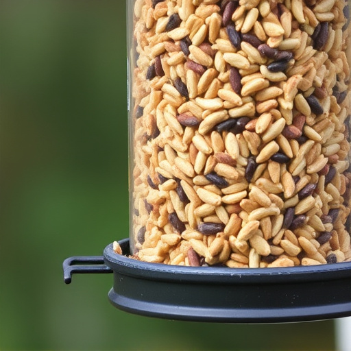 Feeder filled with husk-free bird seeds