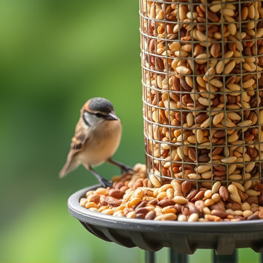 Feeder filled with husk-free bird seeds