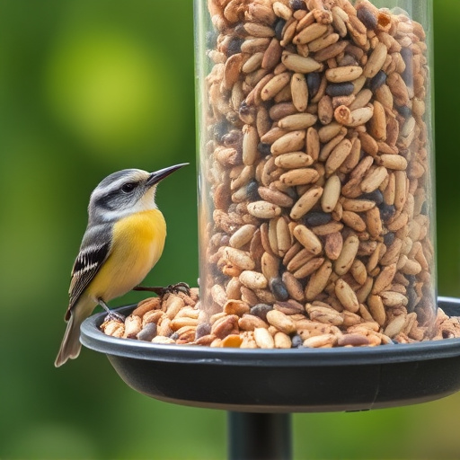 Feeder filled with husk-free bird seeds