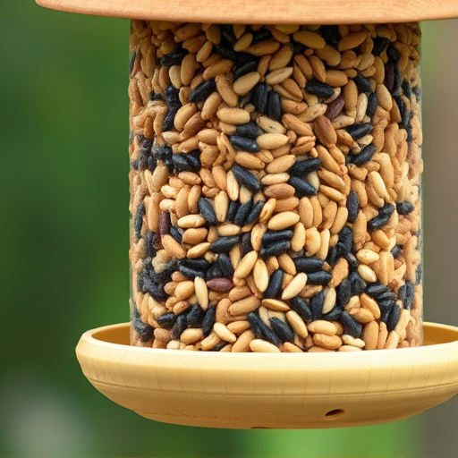 Feeder filled with husk-free bird seeds