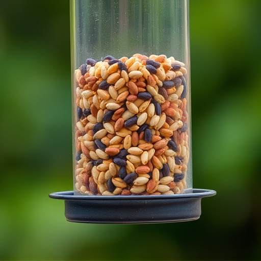 Feeder filled with husk-free bird seeds