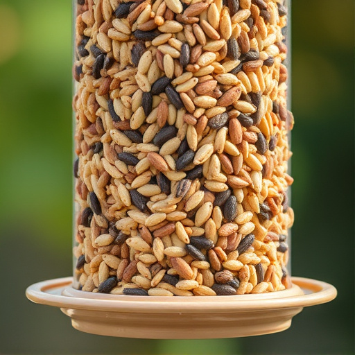 Feeder filled with husk-free bird seeds