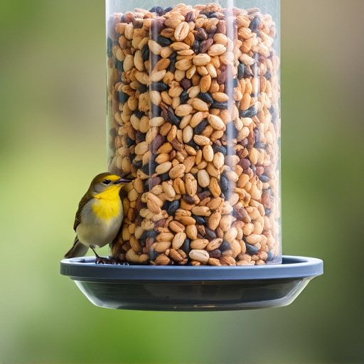 Feeder filled with husk-free bird seeds