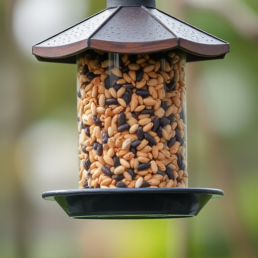 Feeder filled with husk-free bird seeds