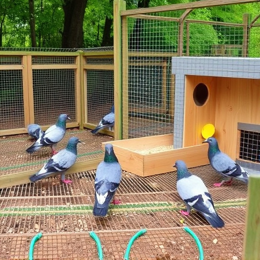 Feeding area with pigeon-proof features