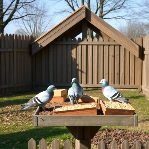 Feeding area with pigeon-proof features