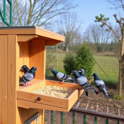 Feeding area with pigeon-proof features