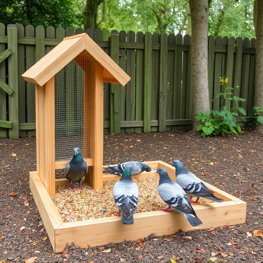 Feeding area with pigeon-proof features