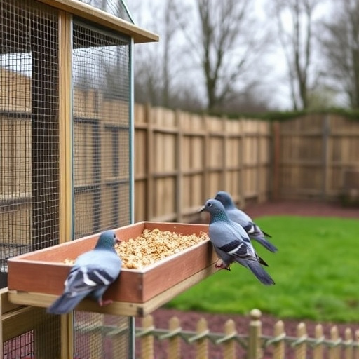 Feeding area with pigeon-proof features