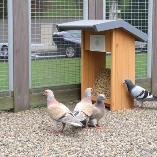 Feeding area with pigeon-proof features