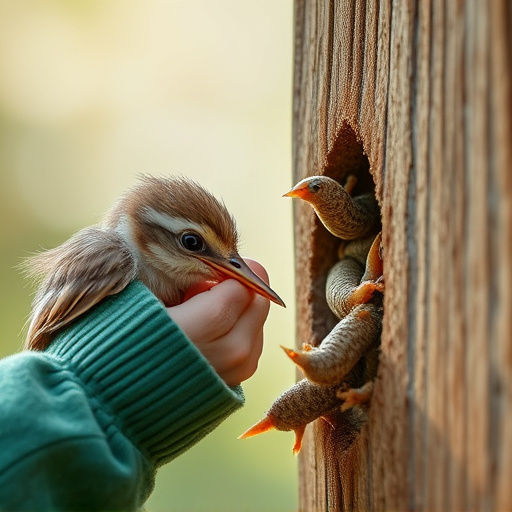 Feeding soft mealworms to fledgling