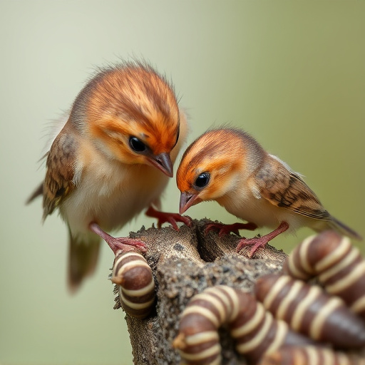 Feeding soft mealworms to fledgling