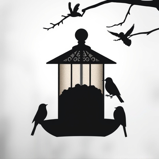 Feeding station with small bird silhouettes