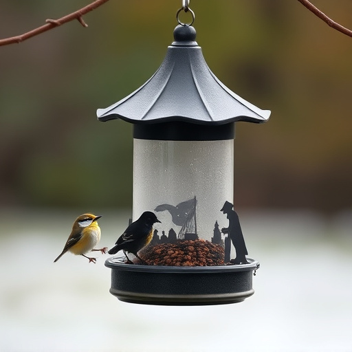 Feeding station with small bird silhouettes