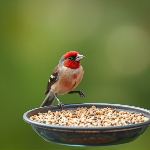 Finch on hanging feeder with tiny seeds