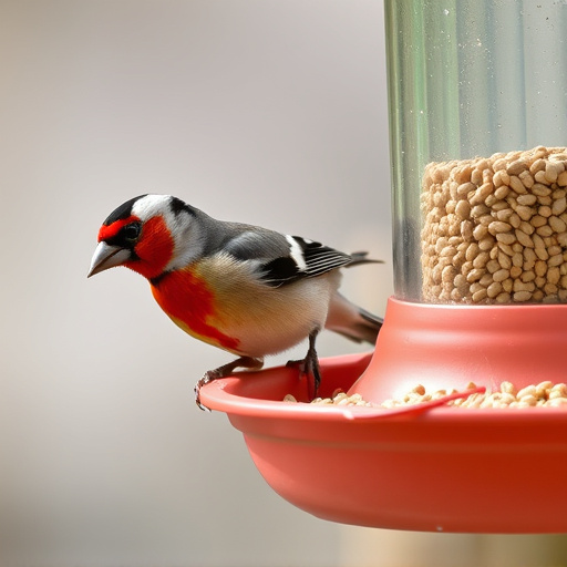 Finch on hanging feeder with tiny seeds