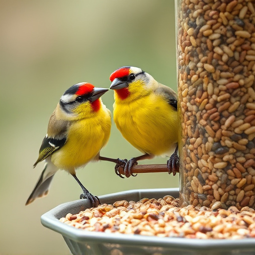 Finch on hanging feeder with tiny seeds