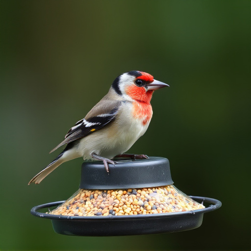 Finch on hanging feeder with tiny seeds