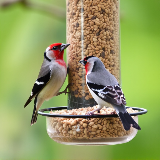 Finch on hanging feeder with tiny seeds