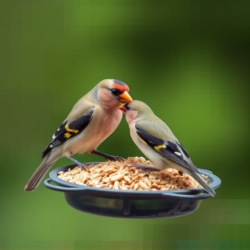 Finch on hanging feeder with tiny seeds