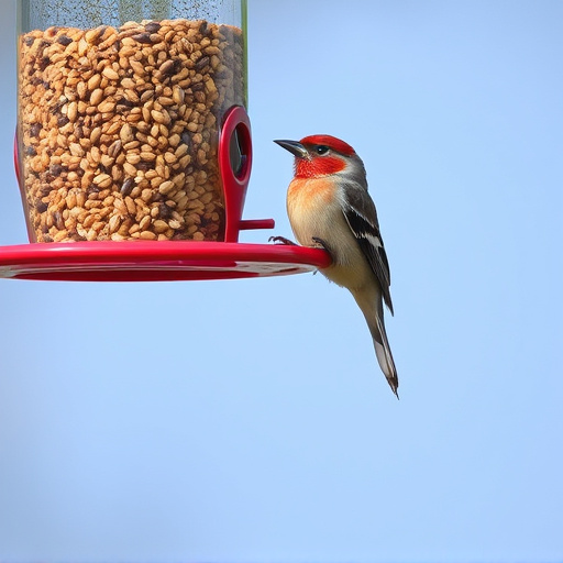 Finch on hanging feeder with tiny seeds