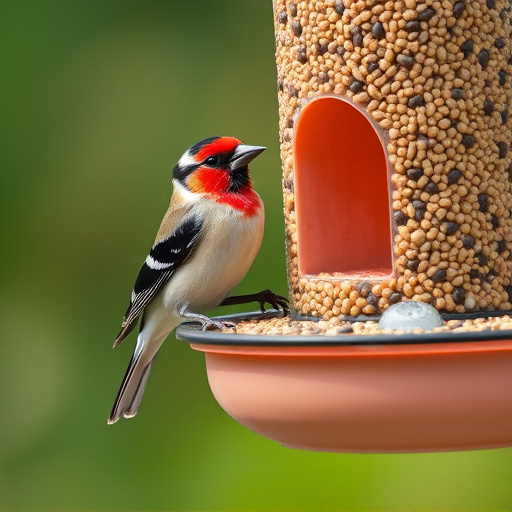 Finch on hanging feeder with tiny seeds