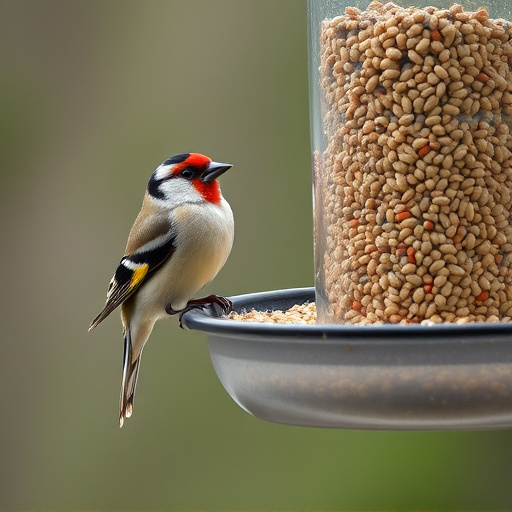 Finch on hanging feeder with tiny seeds