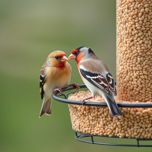 Finch on hanging feeder with tiny seeds