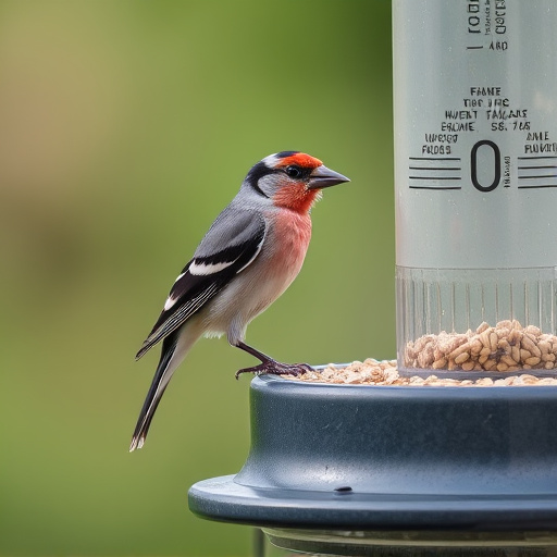 Finch on hanging feeder with tiny seeds