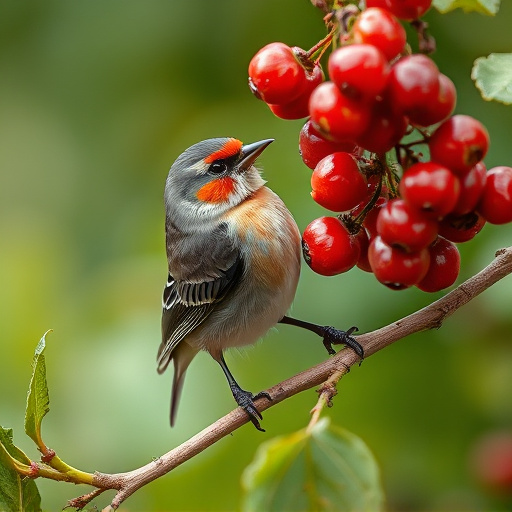 Finch perched beside berry-flavoured suet