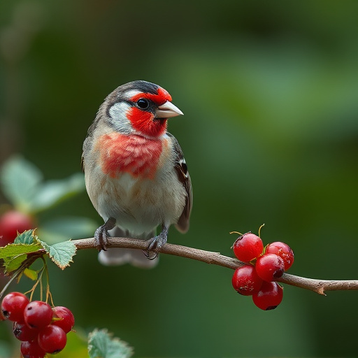 Finch perched beside berry-flavoured suet