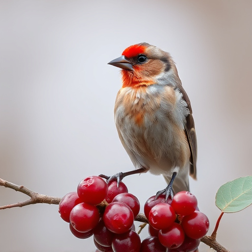 Finch perched beside berry-flavoured suet