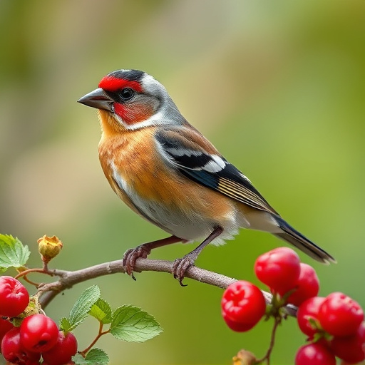Finch perched beside berry-flavoured suet