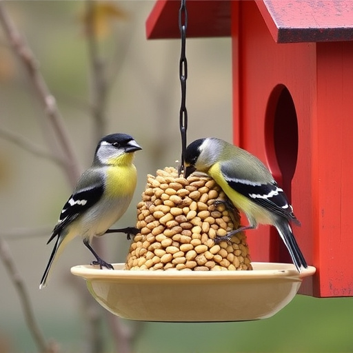 Finches eating from hanging bird table