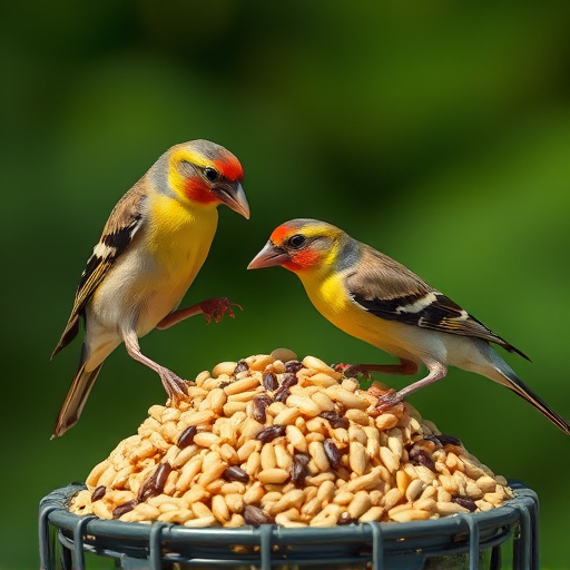 Finches eating niger seed mix
