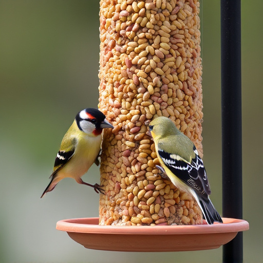 Finches feeding on nyjer seed feeder
