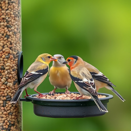 Finches feeding on nyjer seed feeder
