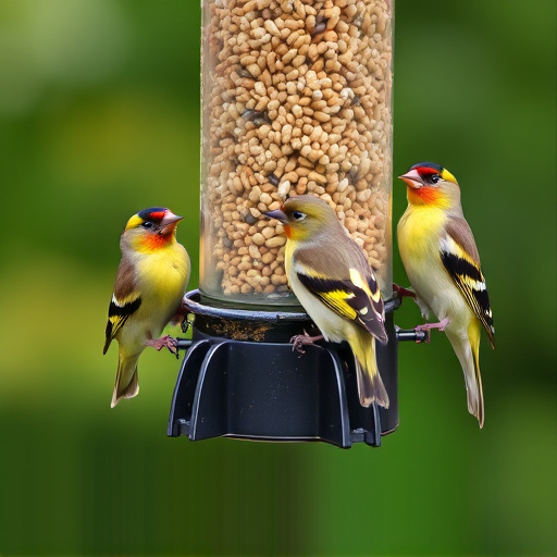 Finches feeding on nyjer seed feeder