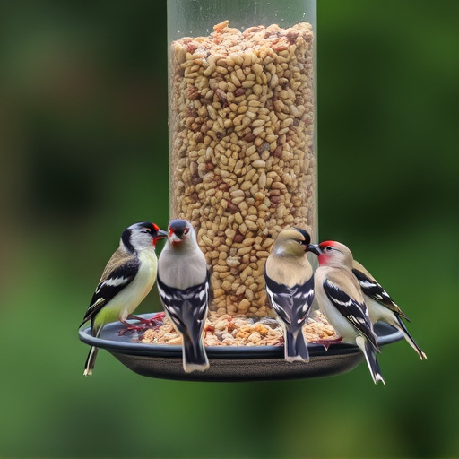 Finches feeding on nyjer seed feeder