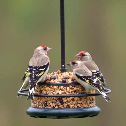 Finches feeding on nyjer seed feeder