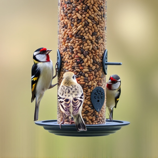 Finches feeding on nyjer seed feeder