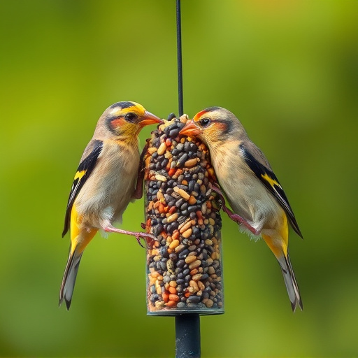 Finches pecking at niger seed mix