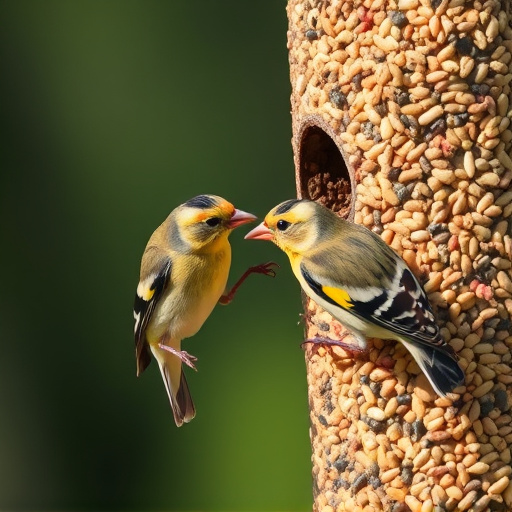 Finches pecking at niger seed mix
