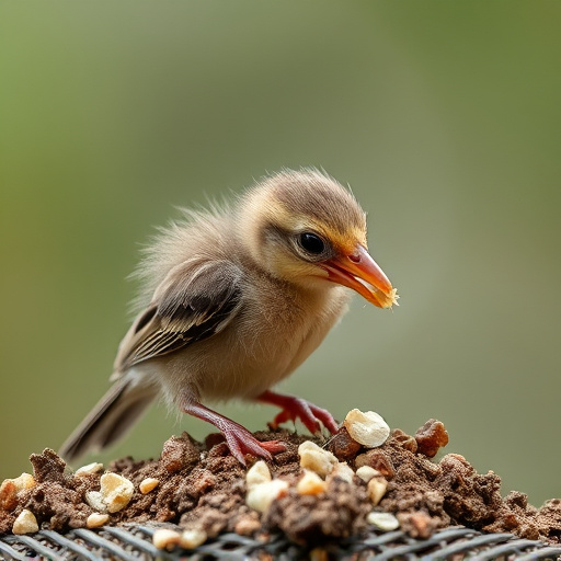 Fledgling bird receiving nutritious meal